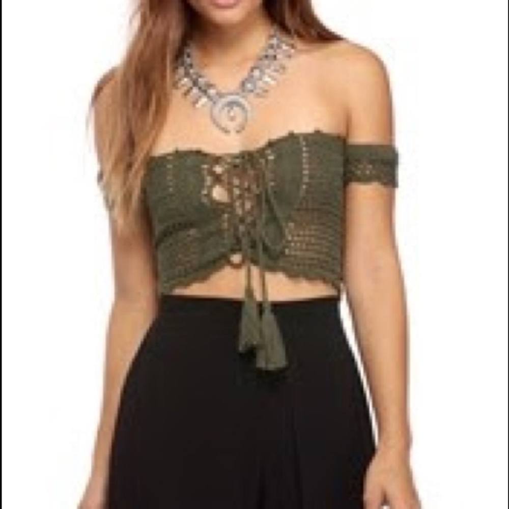 Olive knitted crop top. NEVER WORN